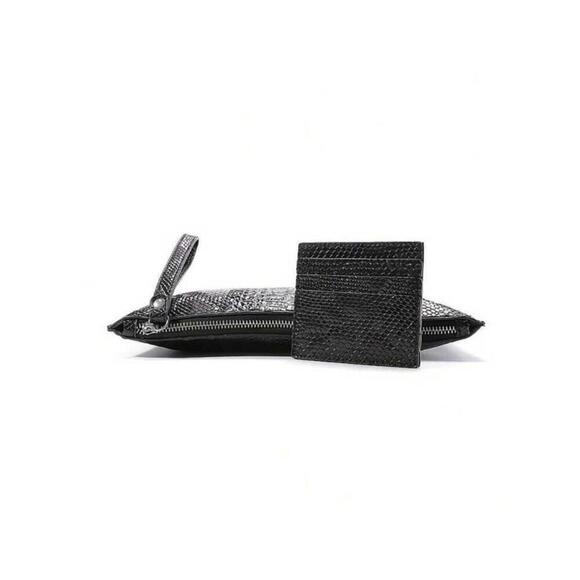 Snake Skin PU Leather Large Clutch Bag In Black